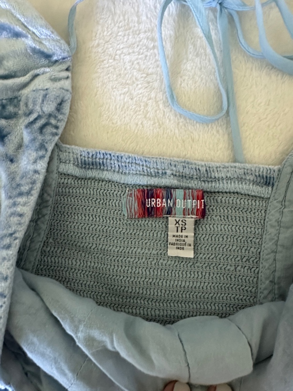 Urban Outfitters Light Blue Sheer Sleeve Corset Top - Picture 6 of 7